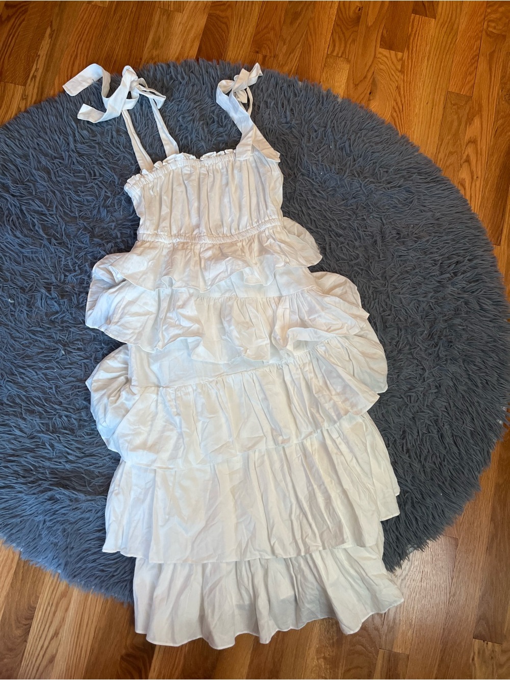 Idem Ditto White Tiered Ruffle Sundress Tie Straps Midi Size S